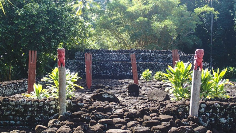 View of local art sculptures on rocks.