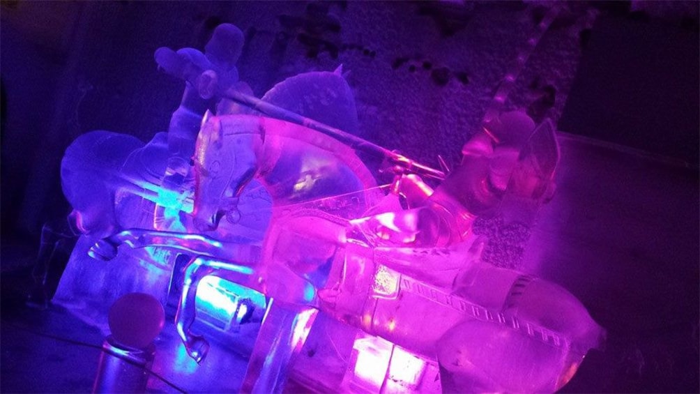 Colorfully lit ice sculptures in Fairbanks