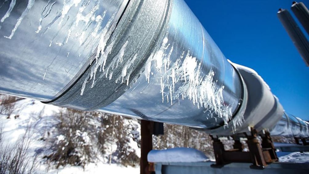 Icicles shown hanging from structure.