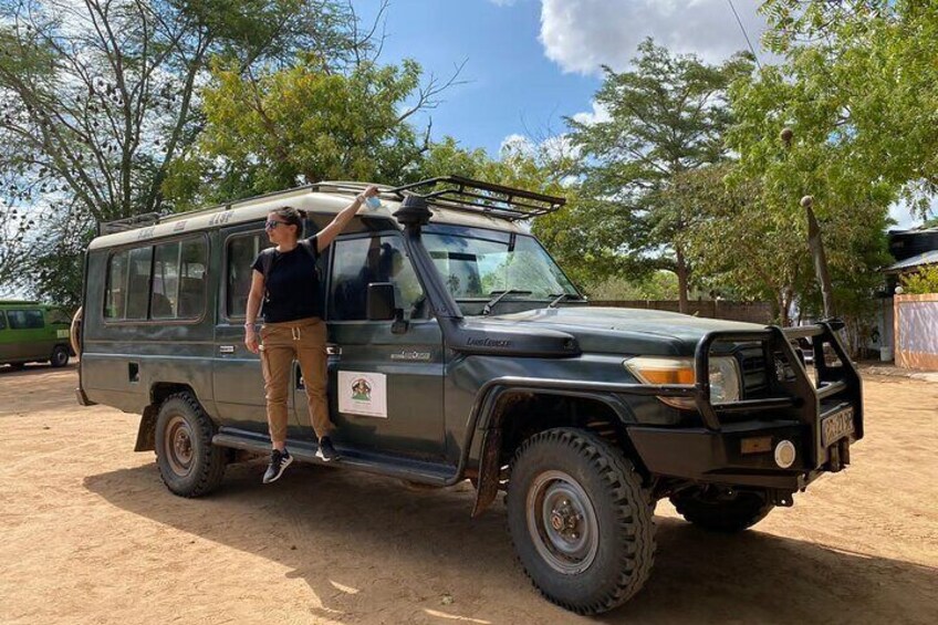 Our client having good time in Tsavo East after a successful Game Drive.