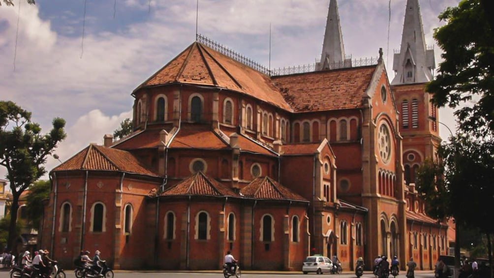 View of castle-like Ho Chi Minh church during the day.