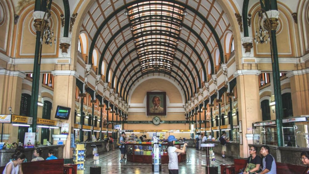 Interior view of arches in post office in Ho Chi Minh.