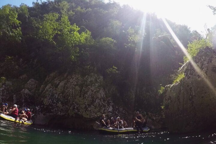 Adventures jumps at river Neretva during our rafting break