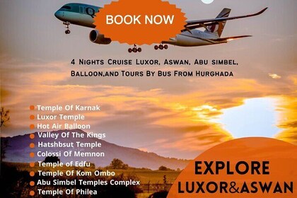 4 Nights Cruise Luxor, Aswan, Abu simbel, Balloon,and Tours By Bus From Hur...