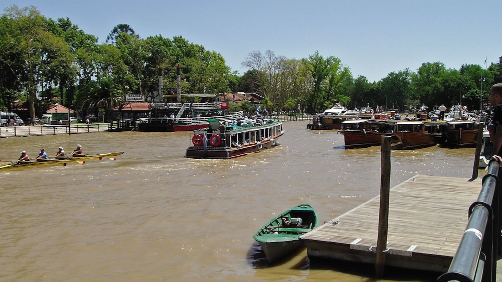 view of small dock on river in city