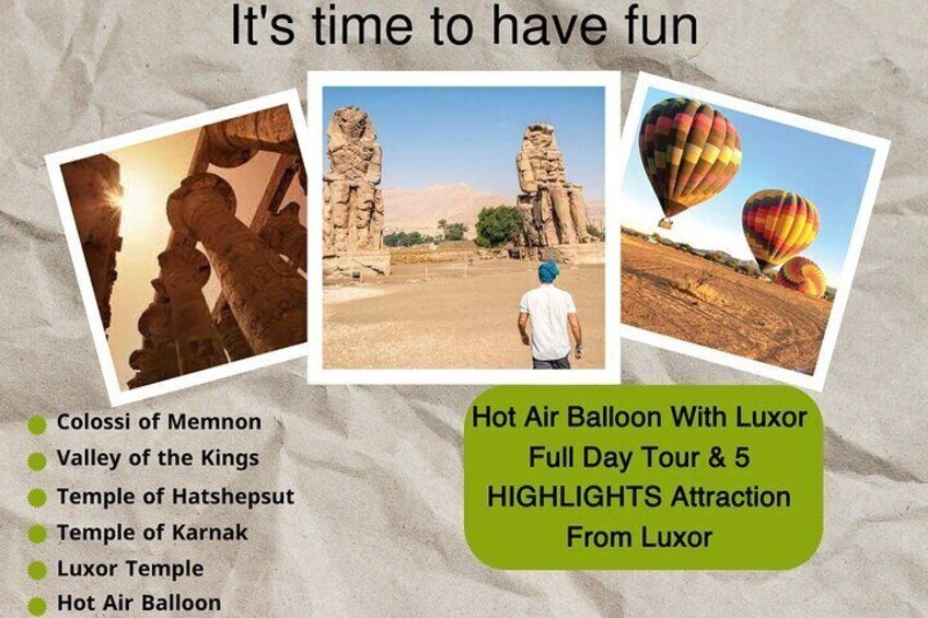  Hot Air Balloon With Luxor Full Day Tour & 5 HIGHLIGHTS Attraction From Luxor