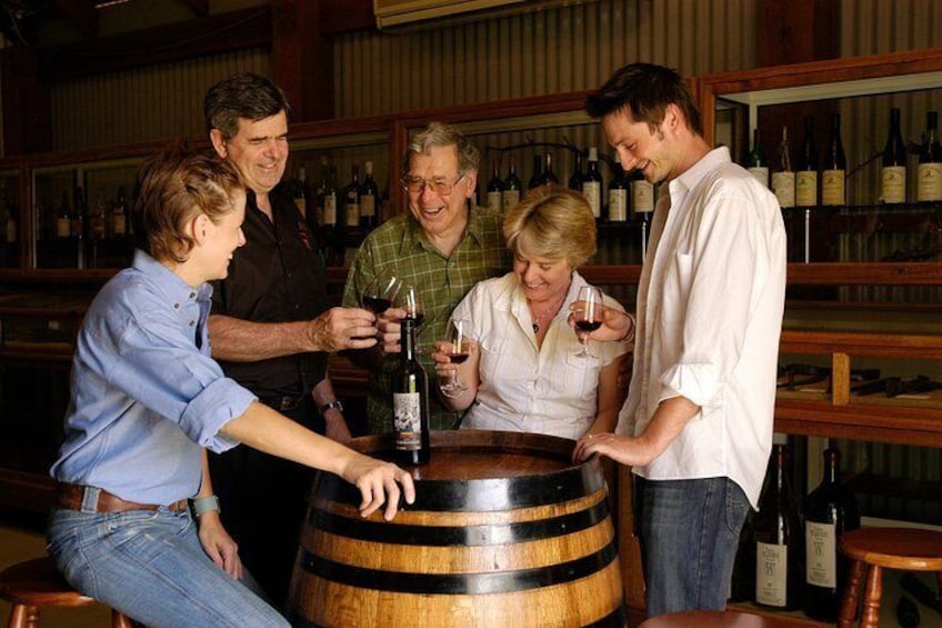 Tasting in barrel room