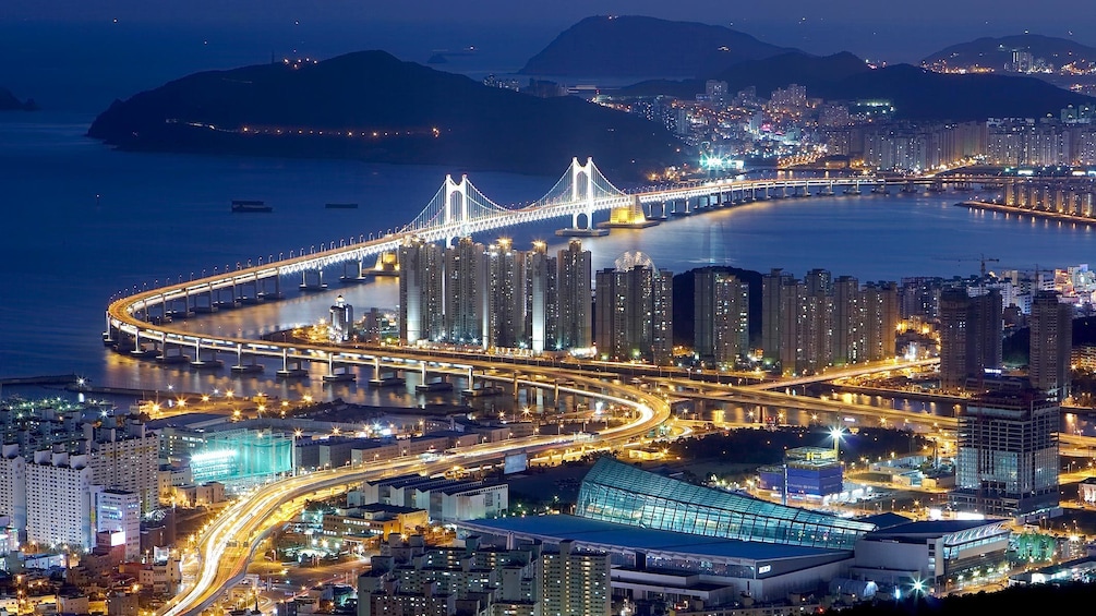 Stunning aerial night view of Busan 