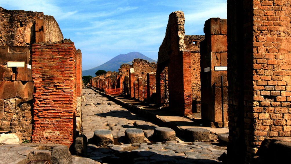 The ruins of Pompeii with Vesuvius in the background