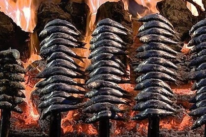 Sardines On Skewers Show Cooking in Malaga beach