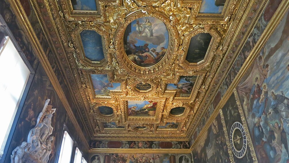 interior of golden painted ceiling in venice
