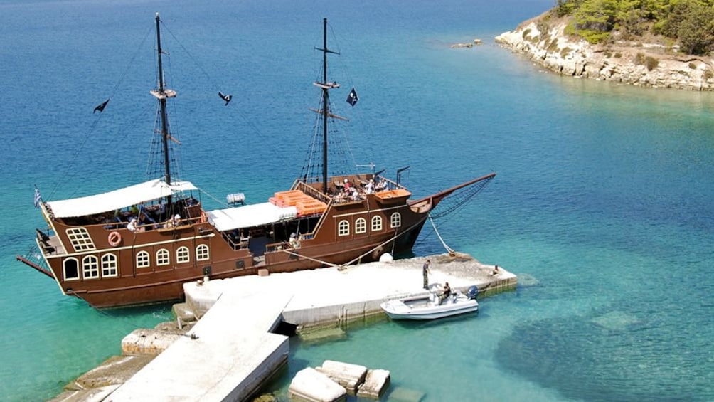 pirate themed ship at the bay in Greece