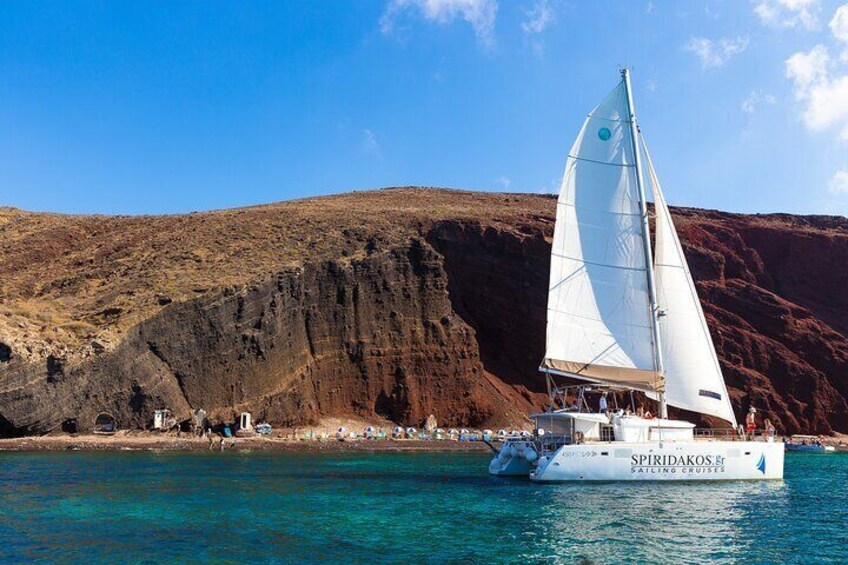 Private Sailing Catamaran in Santorini with BBQ Meal and Drinks