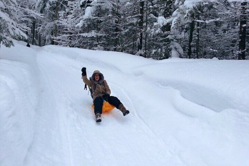 Snowshoe tour on Schliersee with zipflbob ride