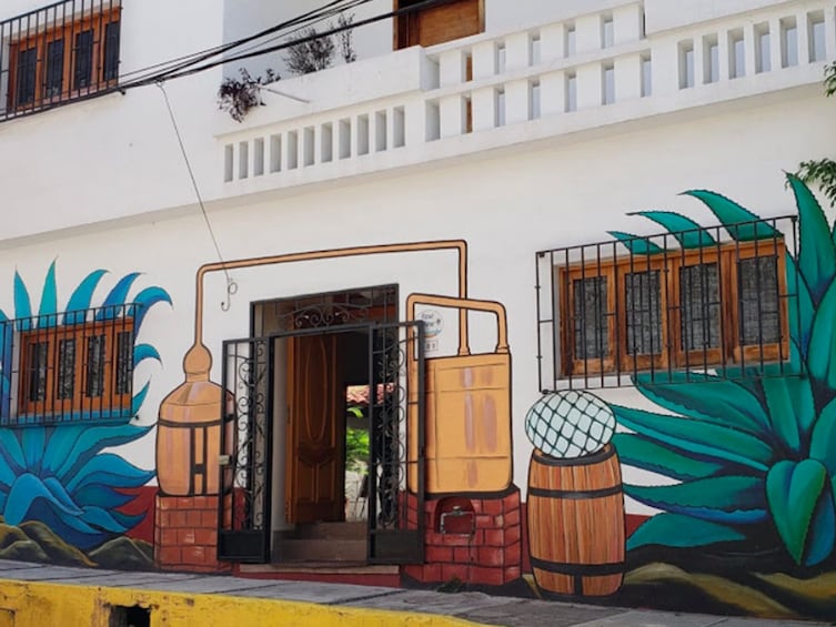 Mural at entrance to tequila distillery