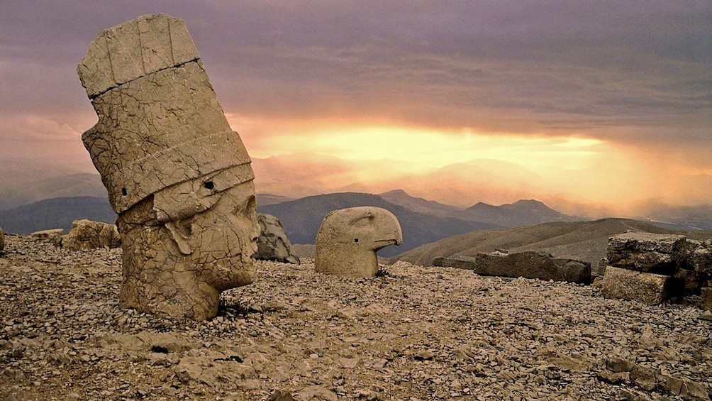 head sculpture at Mount Nemrut during sunset in Istanbul