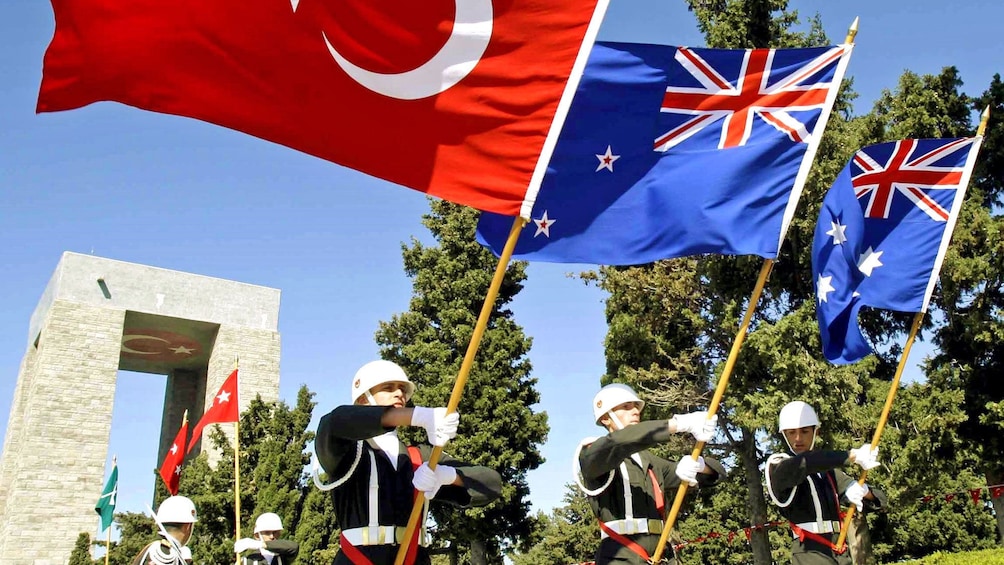 soldiers marching with flags in Istanbul