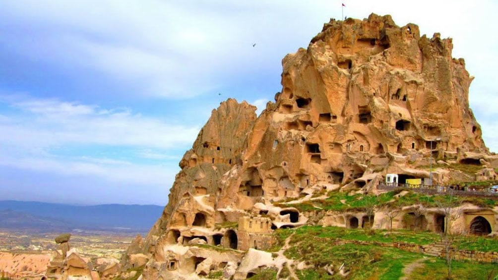 rocky mountain riddled with tunnel paths in Istanbul