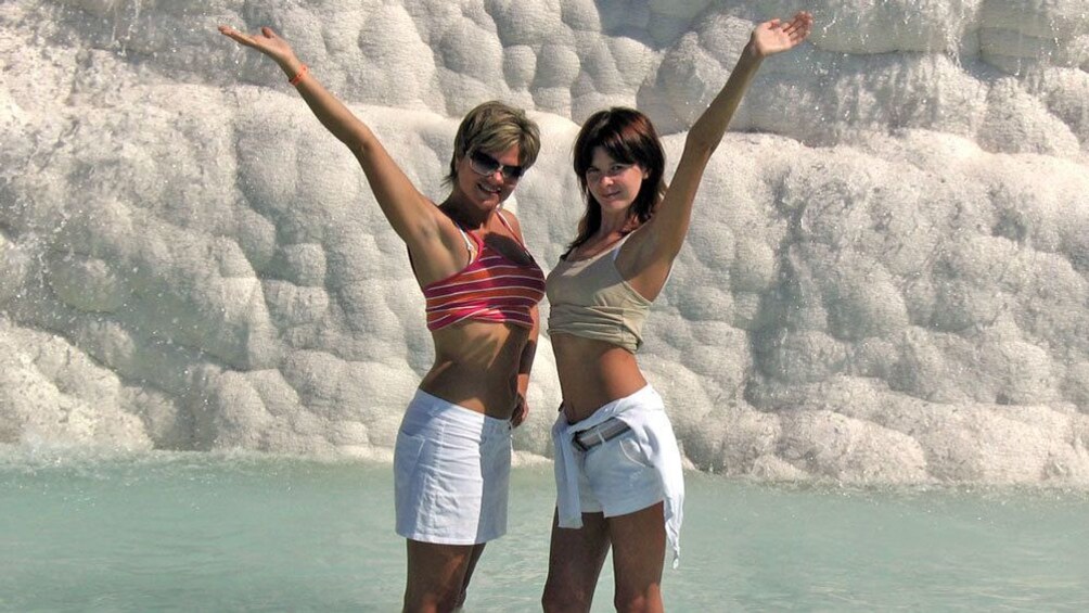 women enjoying the warm mineral waters in Pamukkale