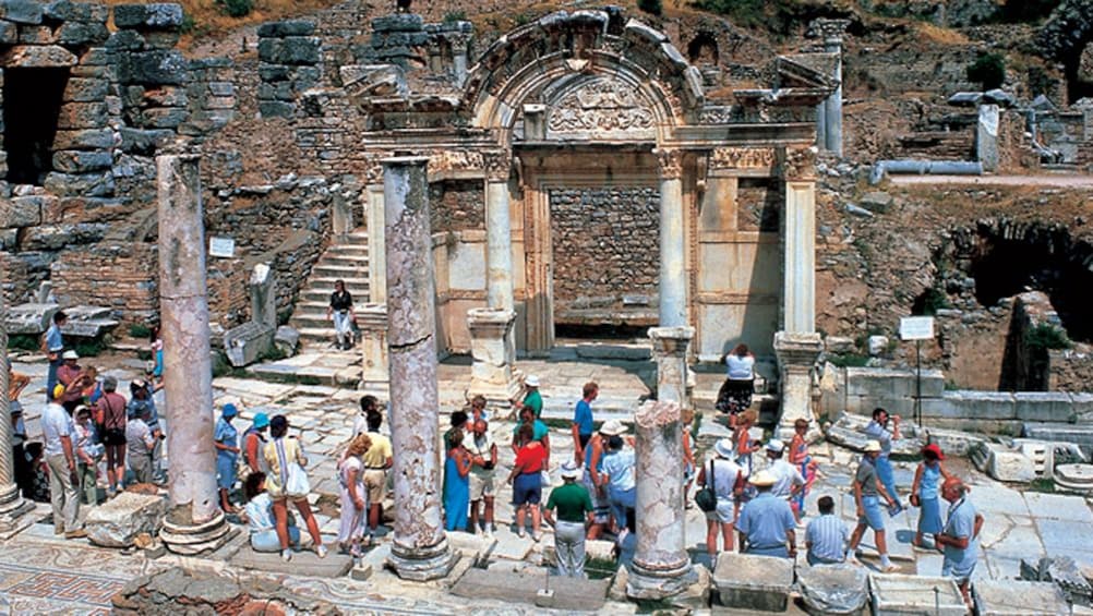 Tourists in the ruins of Ephesus