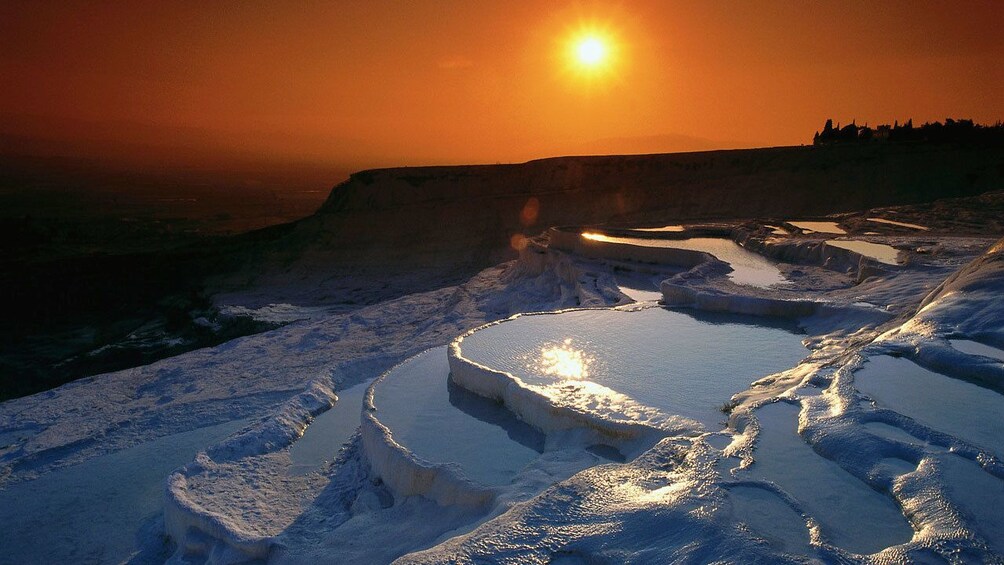 Hot springs at sunset in Pamukkale