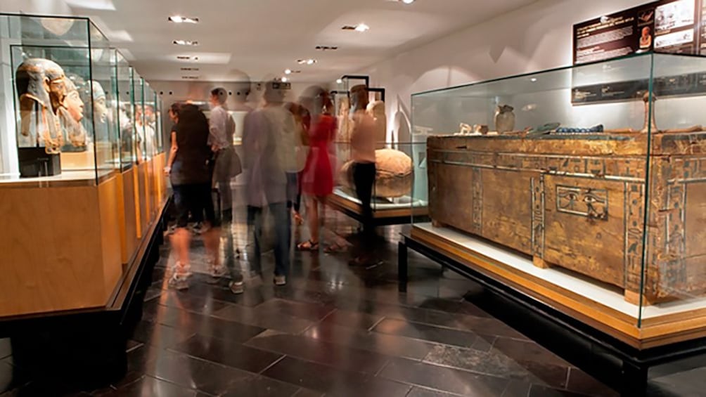 crowd looking at old relics at the museum in Barcelona