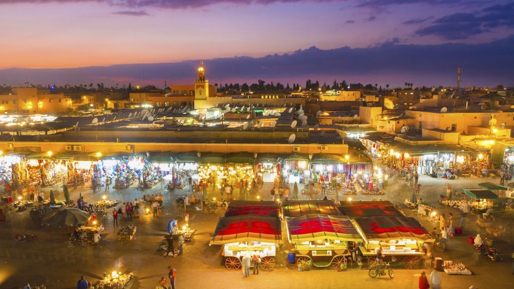 Open air market in Marrakesh, Morocco at night