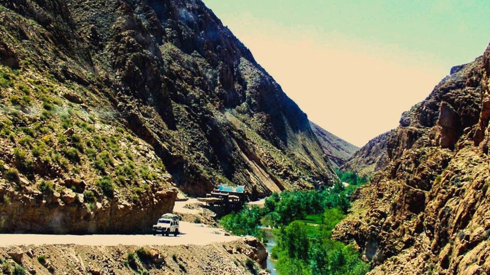 Landscape view of driving path in Atlas Mountains.