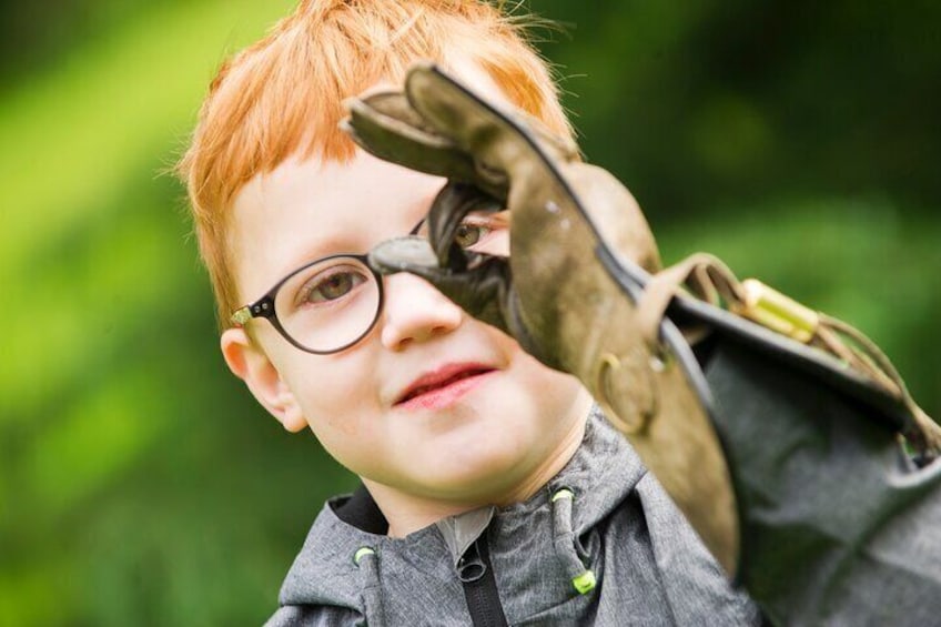 Kids give us the thumbs up (with their special Falconer's gloves)
