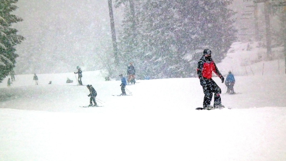 Show item 4 of 4. snowboarding during heavy snowfall in Whistler