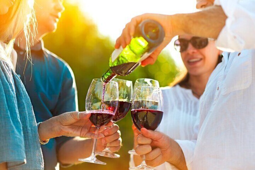 Red wine tasting in Orange with friends on a wine tasting tour