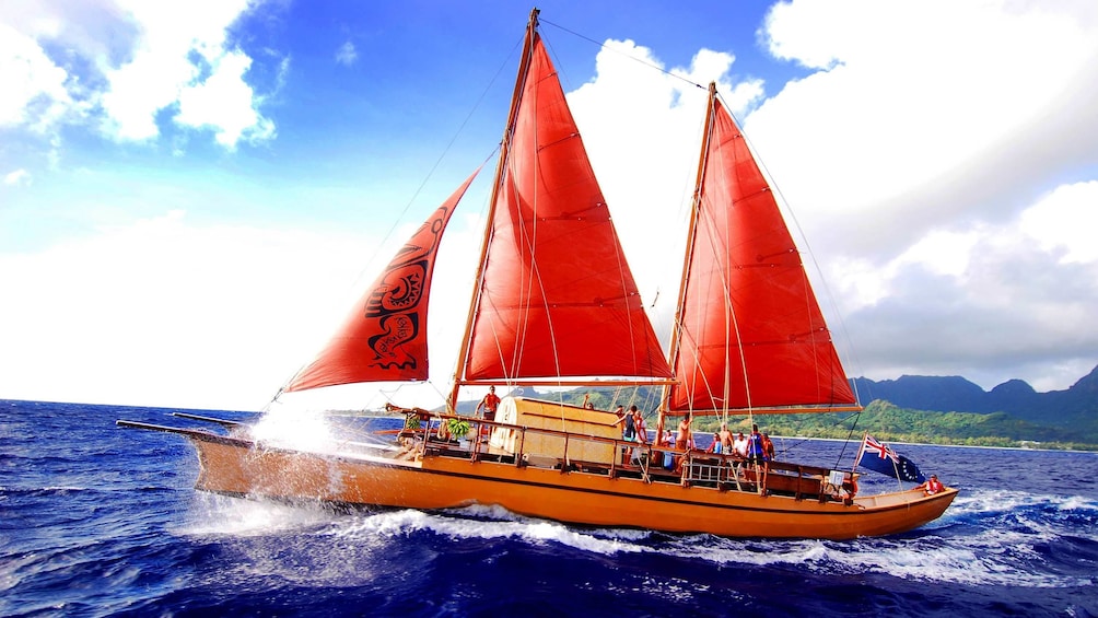 View of a sailboat in the Cook Islands 