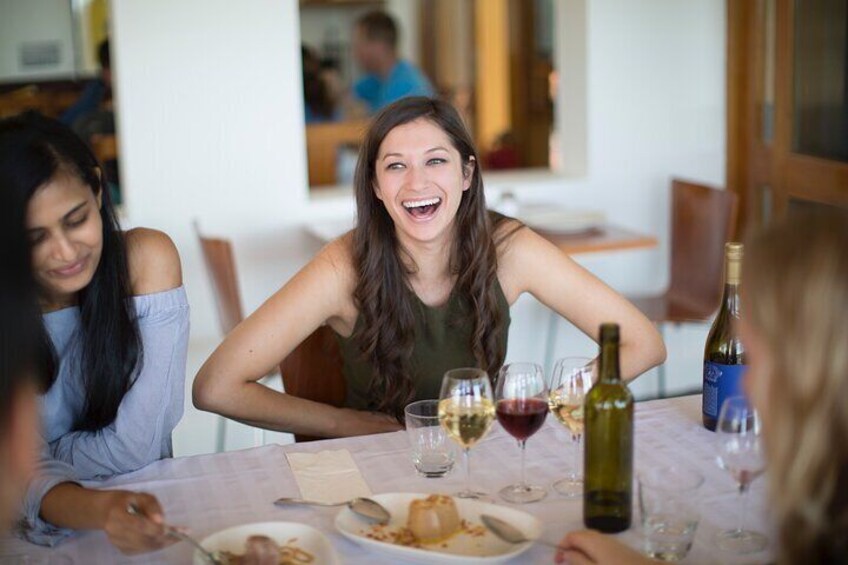Dine inside, on deck, in a pavilion or by fireside