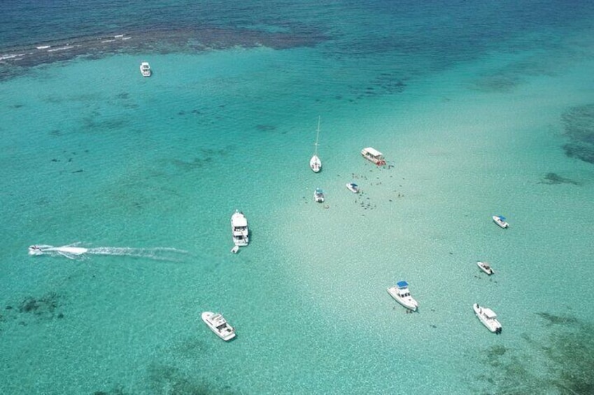 Aerial image of Stingray City in Grand Cayman
