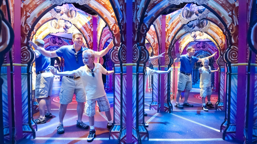 Father and son having fun at the Hollywood Wax Museum Entertainment Center in Myrtle Beach, South Carolina 