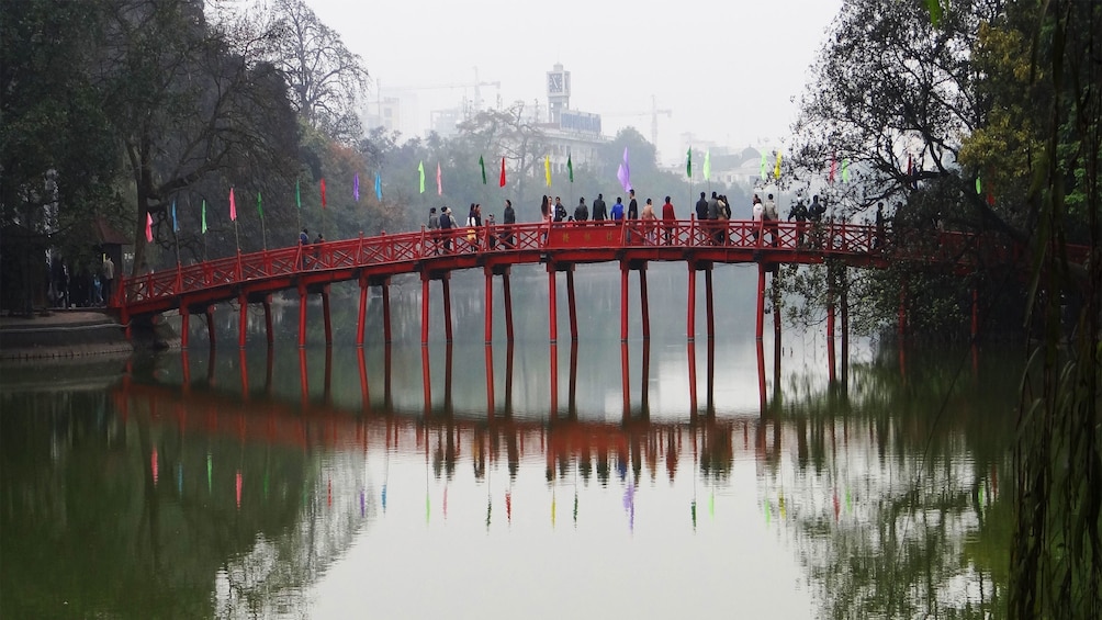 Day view of the bridge over Hoan Kiem Lake in Hanoi