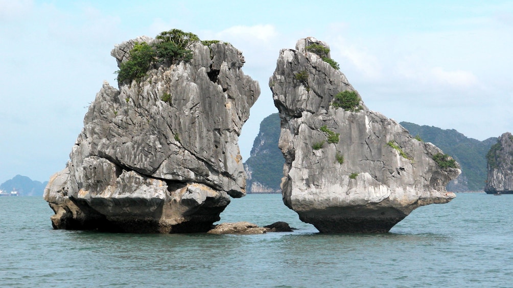 Close view of the rocks in Ha Long Bay, Vietnam