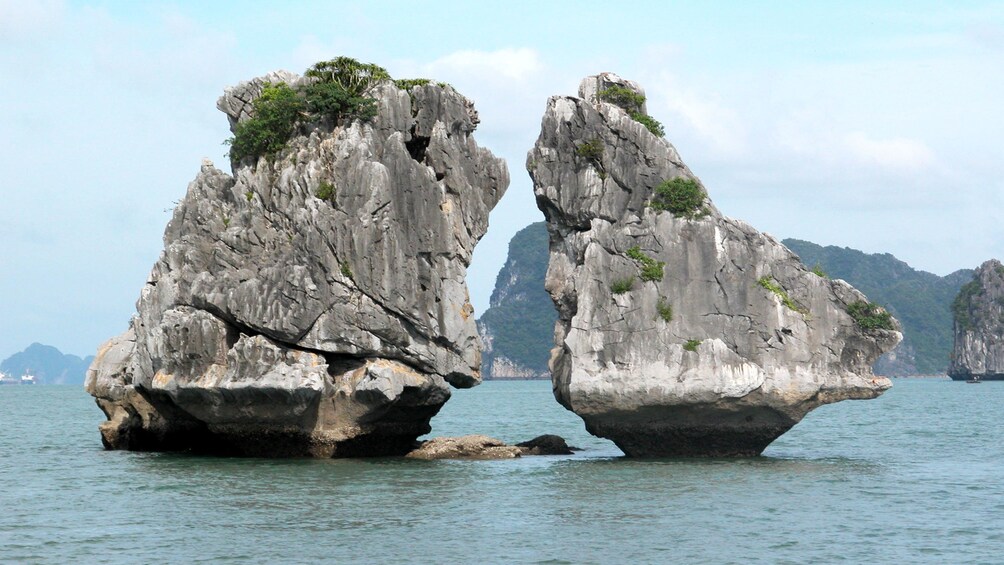 Close view of Ha Long Bay on a clear day in Vietnam 