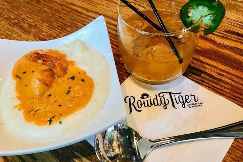 shrimp n grits paired with an amazing cocktail