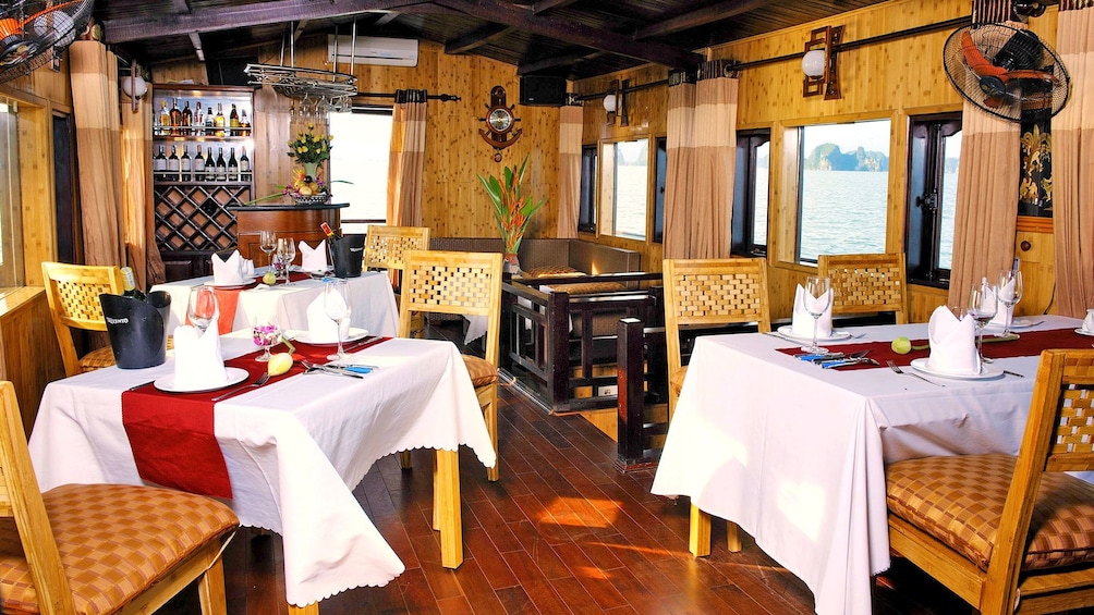 small restaurant on the boat in Hanoi