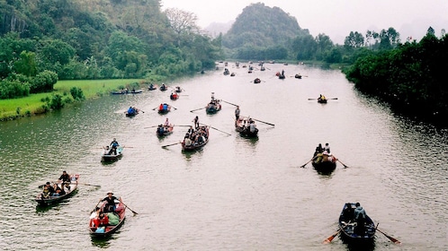 Tour boats on the perfume river in Vietnam