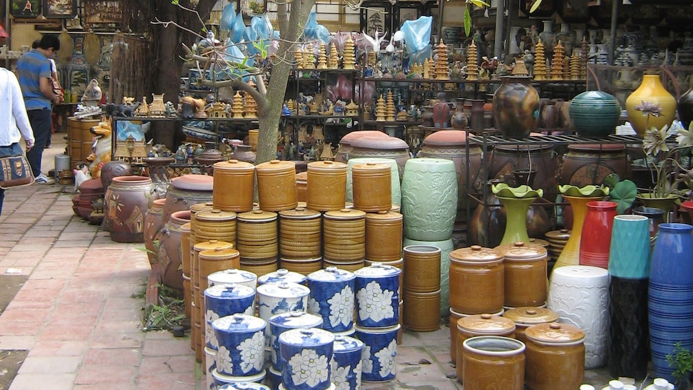 A market selling pottery in Vietnam