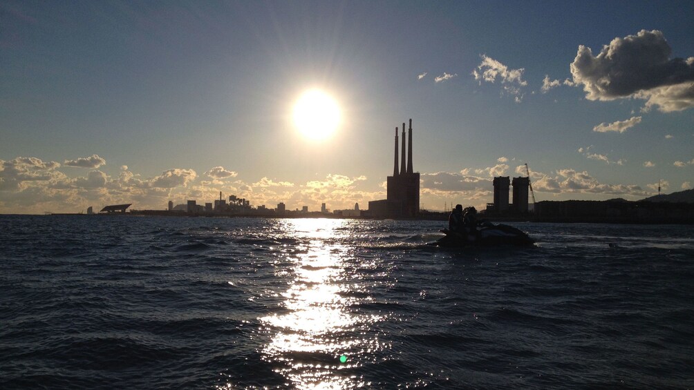 Sun over the water in Barcelona