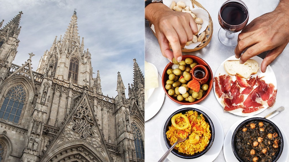 combo image of tapas and city view