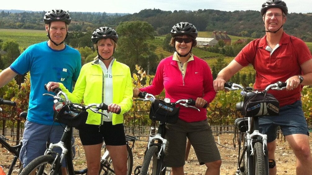 Bicycling group at a vineyard in Sonoma Valley