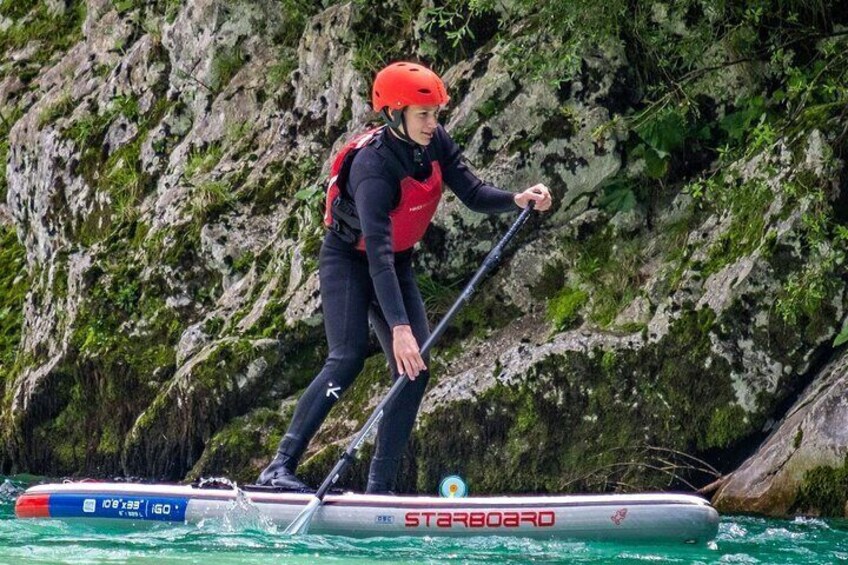 Paddleboarding down the Soca river