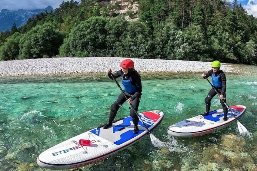 Whitewater paddleboarding on Soca river with Bovec SUP