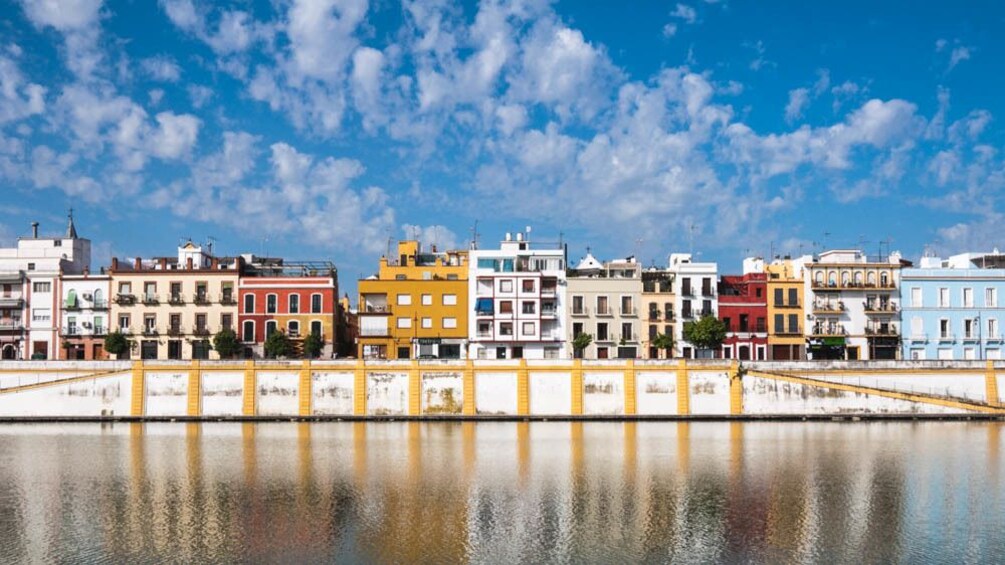 View of local buildings from river.