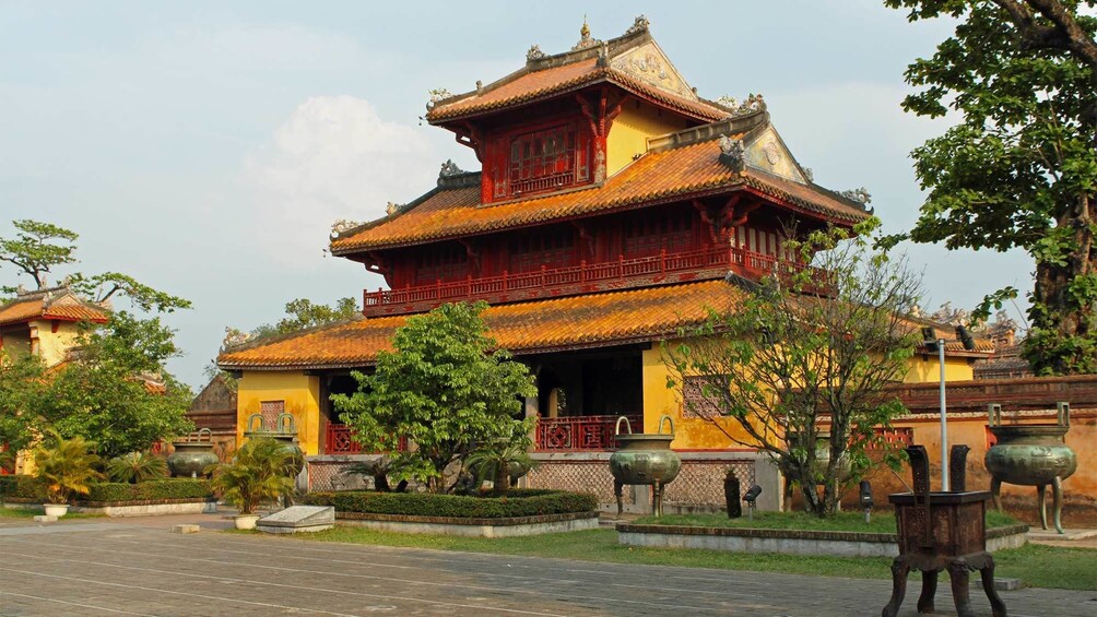 Large complex colorful temple in Hanoi