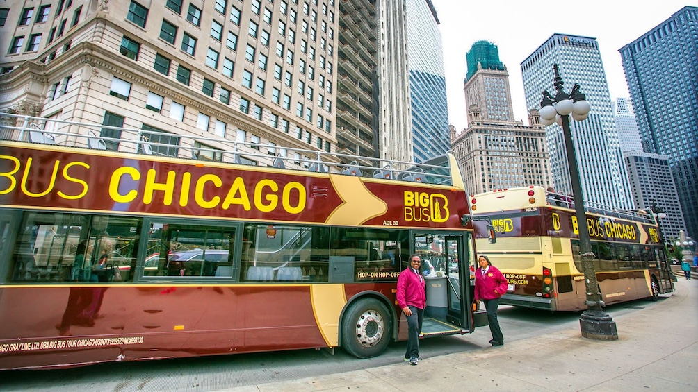 double deck bus parked on the street in Chicago